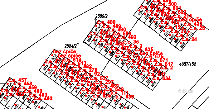 Veselí nad Moravou 486 na parcele st. 2587 v KÚ Veselí-Předměstí, Katastrální mapa