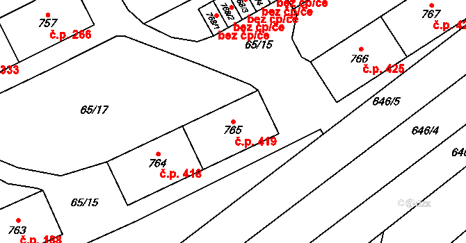 Michálkovice 419, Ostrava na parcele st. 765 v KÚ Michálkovice, Katastrální mapa