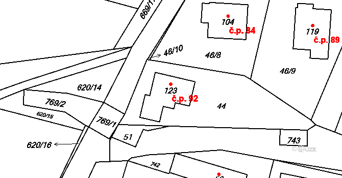Rudolec 92 na parcele st. 123 v KÚ Rudolec, Katastrální mapa