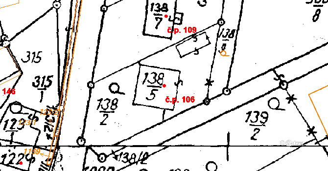 Dolní Heřmanice 106 na parcele st. 138/5 v KÚ Dolní Heřmanice, Katastrální mapa