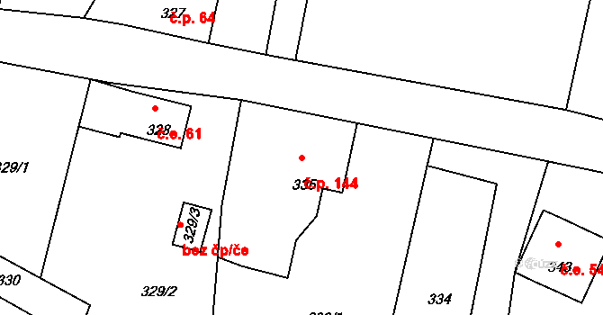 Horní Chřibská 144, Chřibská na parcele st. 335 v KÚ Horní Chřibská, Katastrální mapa