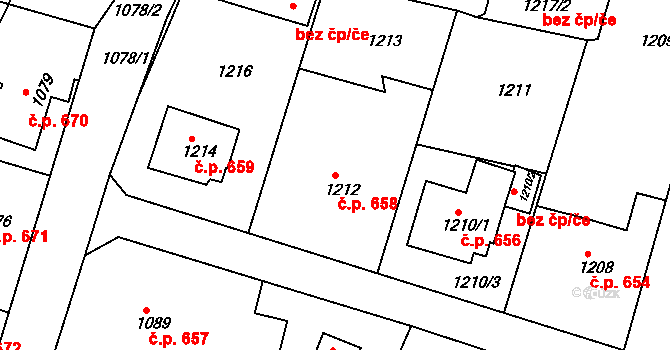 Brumov 658, Brumov-Bylnice na parcele st. 1212 v KÚ Brumov, Katastrální mapa