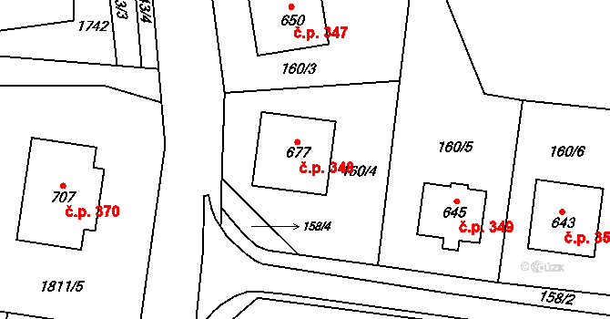 Újezd 348 na parcele st. 677 v KÚ Újezd u Valašských Klobouk, Katastrální mapa