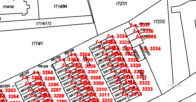 Prostřední Suchá 3322, Havířov na parcele st. 2081/141 v KÚ Prostřední Suchá, Katastrální mapa