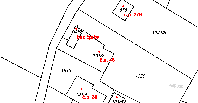 Guty 46, Třinec na parcele st. 131/2 v KÚ Guty, Katastrální mapa