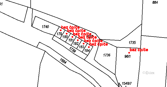 Mlečice 40677761 na parcele st. 183 v KÚ Mlečice, Katastrální mapa