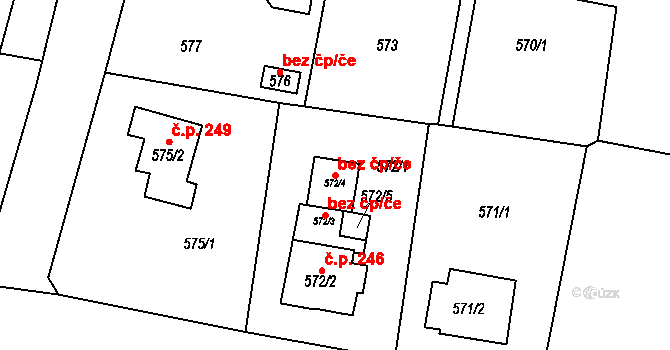 Zruč-Senec 41331761 na parcele st. 572/4 v KÚ Senec u Plzně, Katastrální mapa
