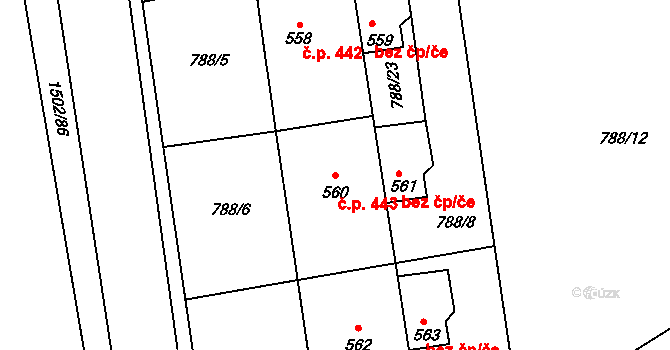 Kudlov 443, Zlín na parcele st. 560 v KÚ Kudlov, Katastrální mapa