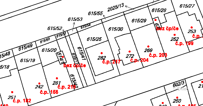 Louky 217, Zlín na parcele st. 282 v KÚ Louky nad Dřevnicí, Katastrální mapa