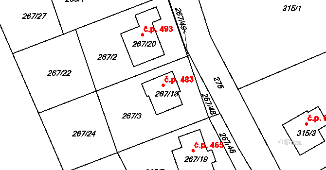 Štípa 483, Zlín na parcele st. 267/18 v KÚ Štípa, Katastrální mapa