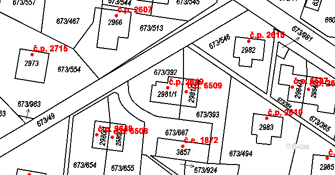 Zlín 2649 na parcele st. 2981/1 v KÚ Zlín, Katastrální mapa