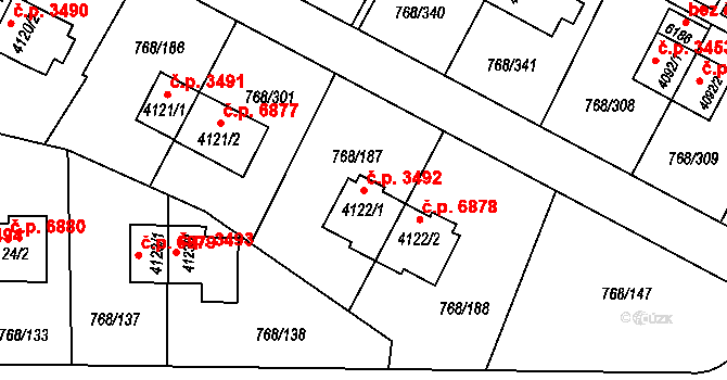 Zlín 3492 na parcele st. 4122/1 v KÚ Zlín, Katastrální mapa