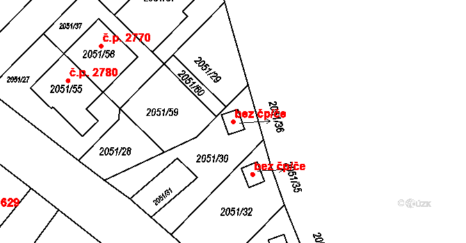 Opava 42187761 na parcele st. 2051/36 v KÚ Opava-Předměstí, Katastrální mapa