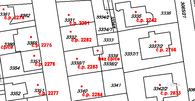 Praha 42416761 na parcele st. 3338/2 v KÚ Žižkov, Katastrální mapa