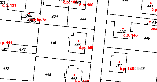 Neplachovice 148 na parcele st. 445 v KÚ Neplachovice, Katastrální mapa