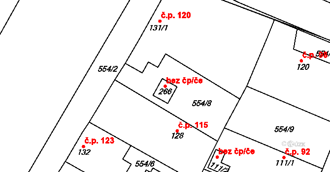 Bašť 43611761 na parcele st. 266 v KÚ Bašť, Katastrální mapa