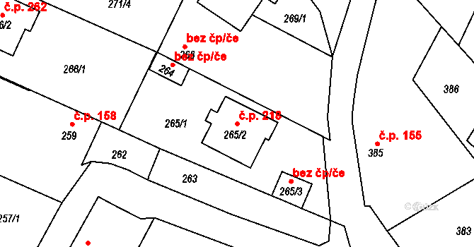 Chlebičov 218 na parcele st. 265/2 v KÚ Chlebičov, Katastrální mapa