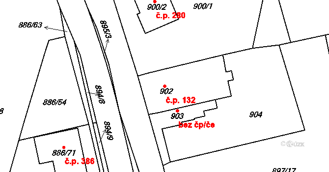 Holubice 132 na parcele st. 902 v KÚ Holubice, Katastrální mapa