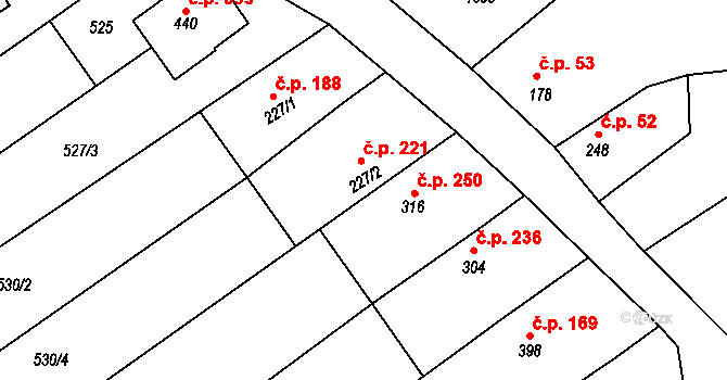 Mistřice 221 na parcele st. 227/2 v KÚ Mistřice I, Katastrální mapa
