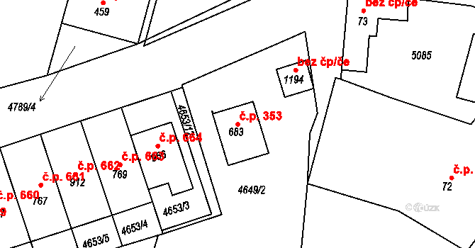 Boršice 353 na parcele st. 683 v KÚ Boršice u Buchlovic, Katastrální mapa