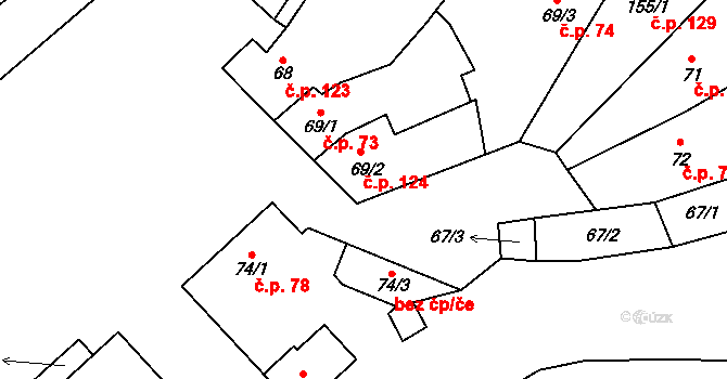 Kučerov 124 na parcele st. 69/2 v KÚ Kučerov, Katastrální mapa