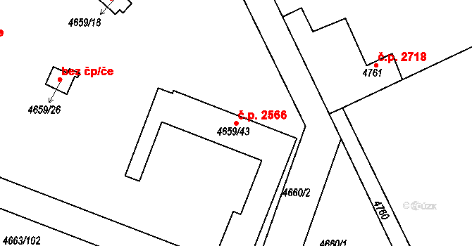 Dejvice 2566, Praha na parcele st. 4659/43 v KÚ Dejvice, Katastrální mapa