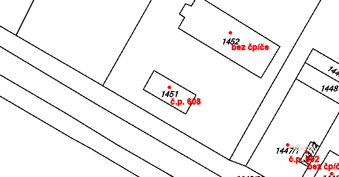 Lednice 608 na parcele st. 1451 v KÚ Lednice na Moravě, Katastrální mapa