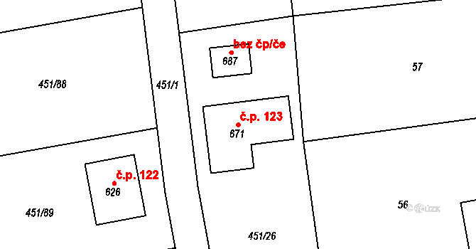 Svinaře 123 na parcele st. 671 v KÚ Svinaře, Katastrální mapa