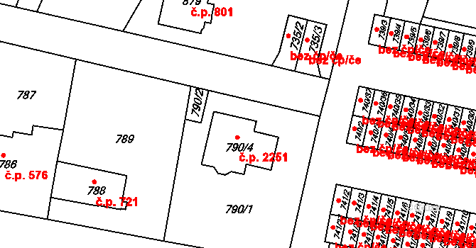 Sokolov 2251 na parcele st. 790/4 v KÚ Sokolov, Katastrální mapa