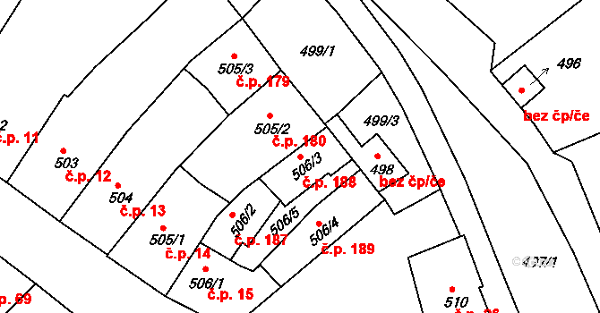 Třeboň I 188, Třeboň na parcele st. 506/3 v KÚ Třeboň, Katastrální mapa