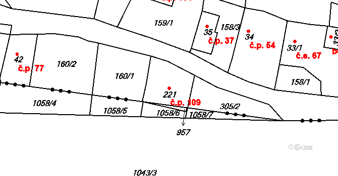 Velký Luh 109 na parcele st. 221 v KÚ Velký Luh, Katastrální mapa