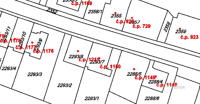 Třešť 1150 na parcele st. 2293/7 v KÚ Třešť, Katastrální mapa