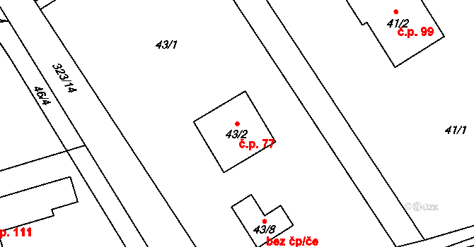 Koňákov 77, Český Těšín na parcele st. 43/2 v KÚ Koňákov, Katastrální mapa