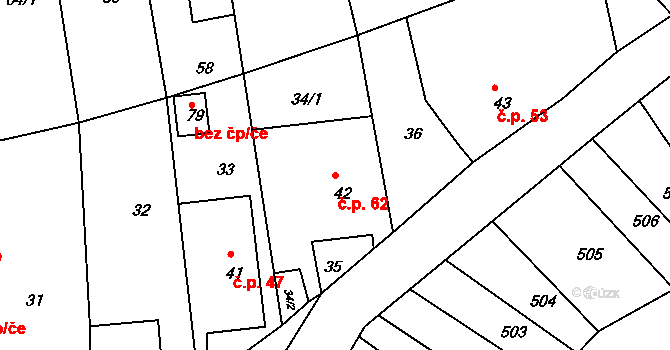 Raškov 62, Bohdíkov na parcele st. 42 v KÚ Raškov Dvůr, Katastrální mapa