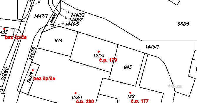 Karlštejn 179 na parcele st. 123/4 v KÚ Poučník, Katastrální mapa