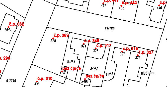 Lobeček 348, Kralupy nad Vltavou na parcele st. 374 v KÚ Lobeček, Katastrální mapa