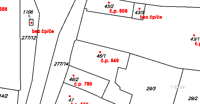 Rudná 549 na parcele st. 46/1 v KÚ Hořelice, Katastrální mapa