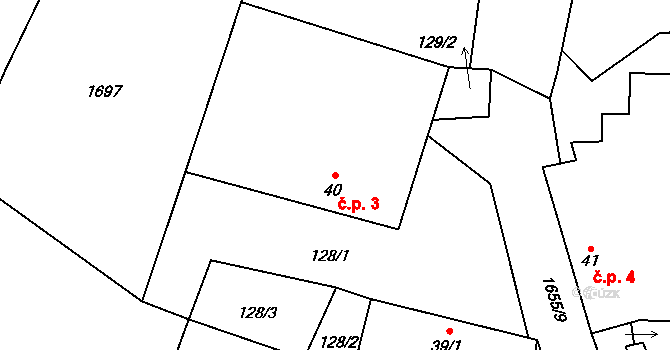 Chotěmice 3 na parcele st. 40 v KÚ Chotěmice, Katastrální mapa