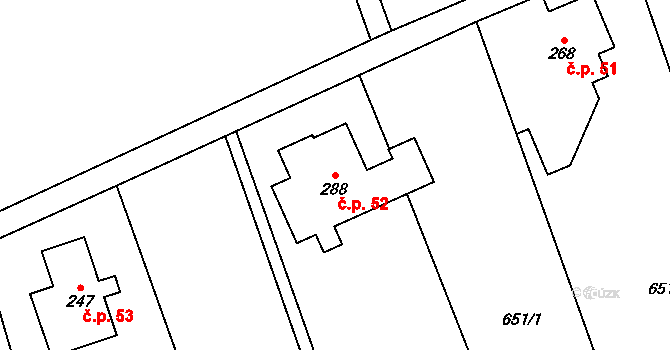 Kytlice 52 na parcele st. 288 v KÚ Falknov, Katastrální mapa
