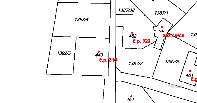 Lipová 316 na parcele st. 443 v KÚ Lipová u Šluknova, Katastrální mapa