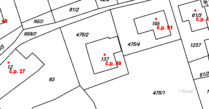 Mokrouše 59 na parcele st. 137 v KÚ Mokrouše, Katastrální mapa