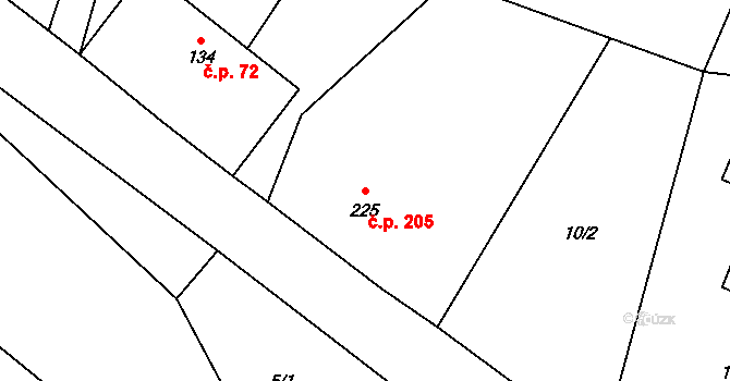 Otovice 205 na parcele st. 225 v KÚ Otovice u Broumova, Katastrální mapa