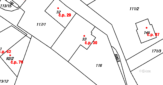 Řešetova Lhota 30, Studnice na parcele st. 33 v KÚ Řešetova Lhota, Katastrální mapa