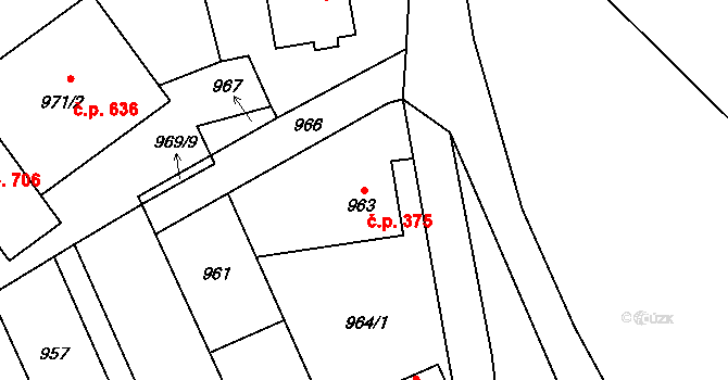 Jedovnice 375 na parcele st. 963 v KÚ Jedovnice, Katastrální mapa