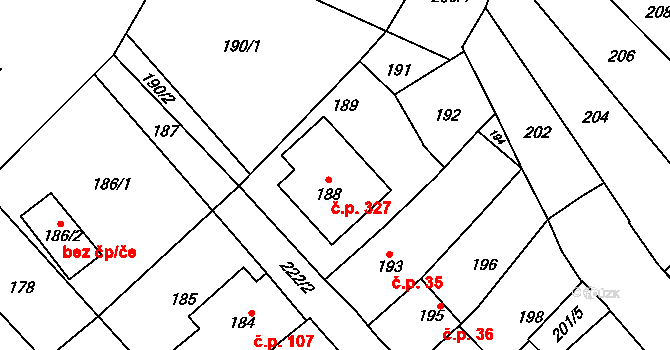 Zarazice 327, Veselí nad Moravou na parcele st. 188 v KÚ Zarazice, Katastrální mapa