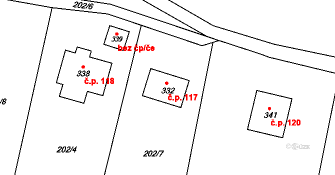 Bražec 117, Náchod na parcele st. 332 v KÚ Bražec, Katastrální mapa