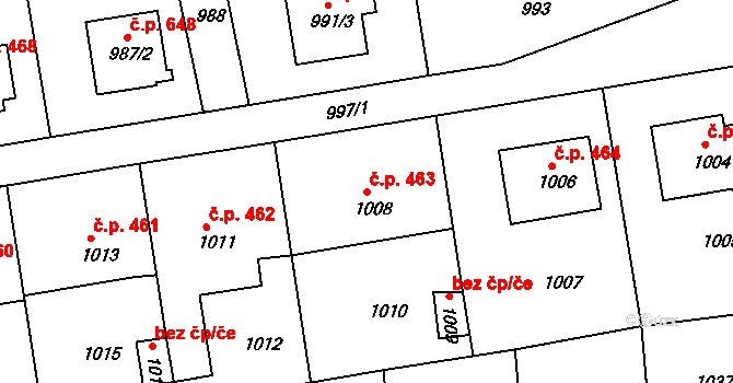 Velké Opatovice 463 na parcele st. 1008 v KÚ Velké Opatovice, Katastrální mapa