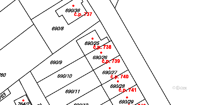 Loštice 739 na parcele st. 690/26 v KÚ Loštice, Katastrální mapa