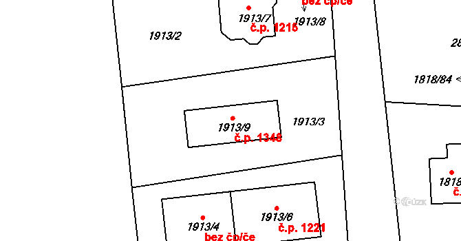 Nýřany 1348 na parcele st. 1913/9 v KÚ Nýřany, Katastrální mapa