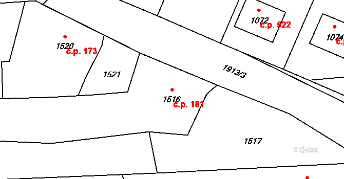 Postřelmov 181 na parcele st. 1516 v KÚ Postřelmov, Katastrální mapa